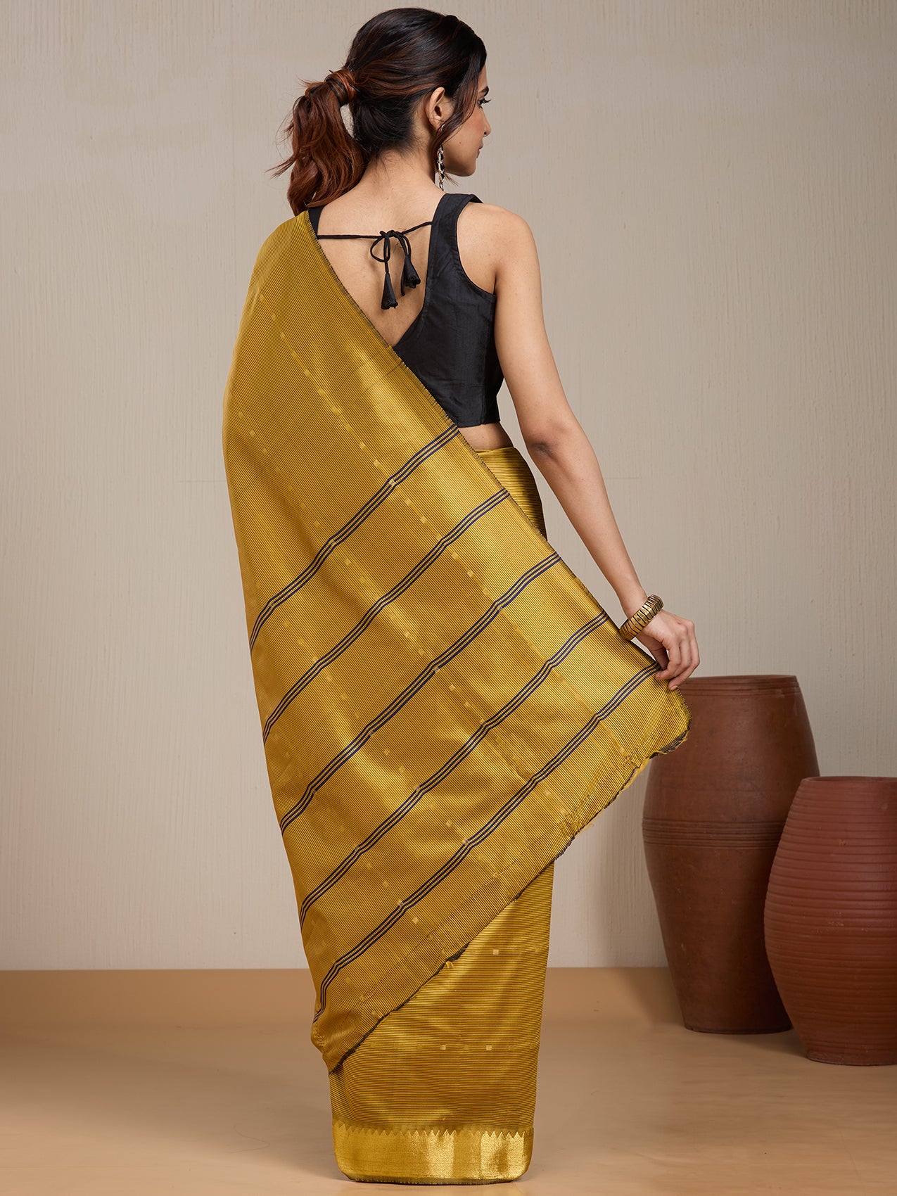Vervee Couture Gold Silk Blend Saree with Subtle Zari Detail | EKA