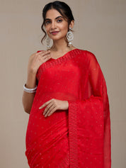 Vervee Couture Red Poly Georgette Embellished Saree | EKA