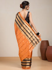 Vervee Couture Orange Black Striped Silk Blend Saree | EKA