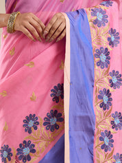 Vervee Couture Pink Silk Blend Saree with Semi Stitched Blouse | EKA