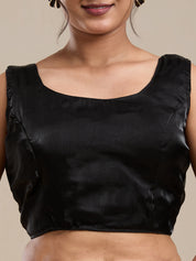 Vervee Couture Black Poly Georgette Saree with Zari Border and Semi Stitched Blouse | EKA