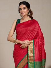 Vervee Couture Red Green Woven Silk Blend Saree | EKA