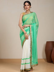 Vervee Couture Forest Green Poly Georgette Embellished Saree | EKA