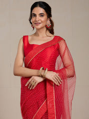 Vervee Couture Red Pure Net Embellished Saree | EKA