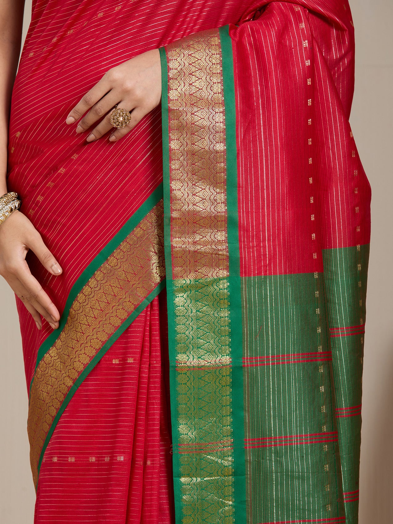 Vervee Couture Red Green Woven Silk Blend Saree | EKA