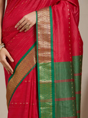 Vervee Couture Red Green Woven Silk Blend Saree | EKA