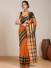 Vervee Couture Orange Black Striped Silk Blend Saree | EKA