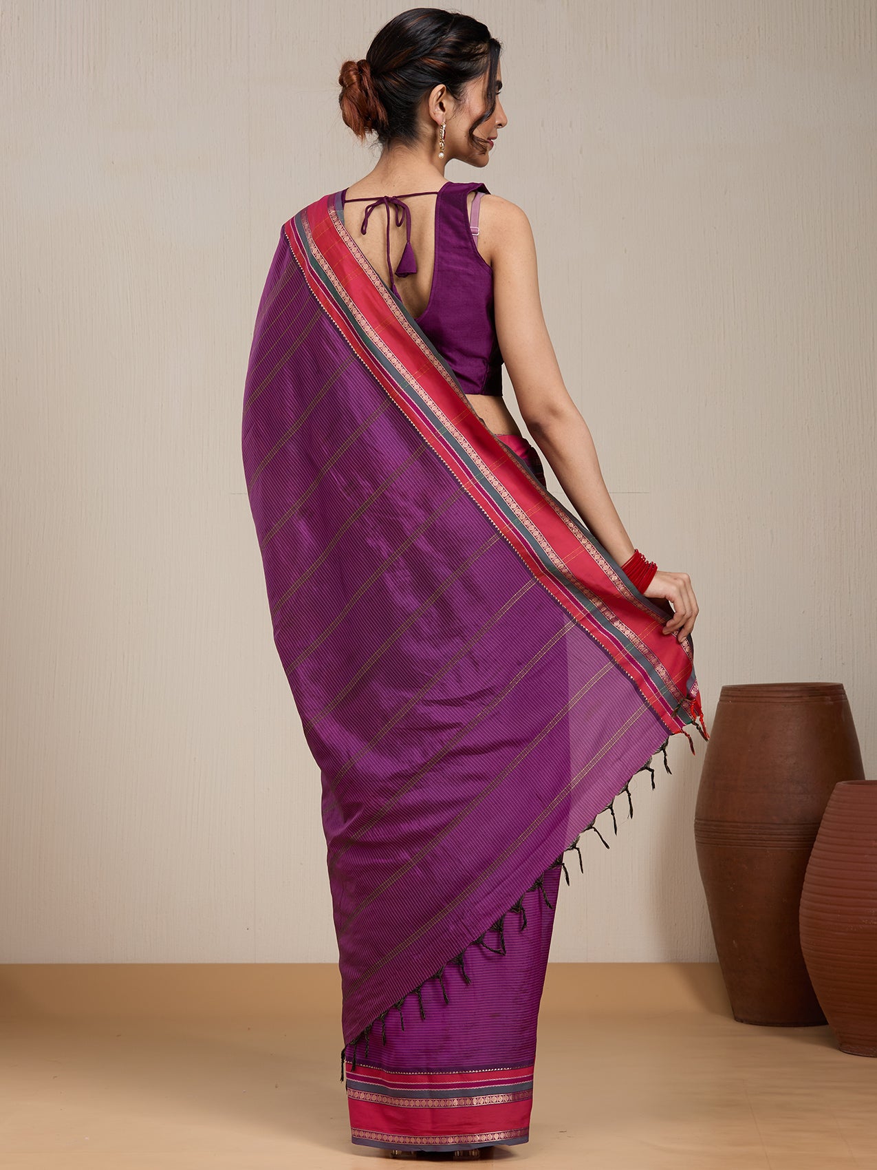 Vervee Couture Plum Pink Woven Silk Blend Saree | EKA
