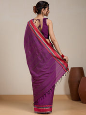Vervee Couture Plum Pink Woven Silk Blend Saree | EKA