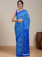 Vervee Couture Blue Abstract Printed Poly Georgette Saree | EKA