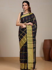 Vervee Couture Black Gold Checked Silk Blend Saree | EKA