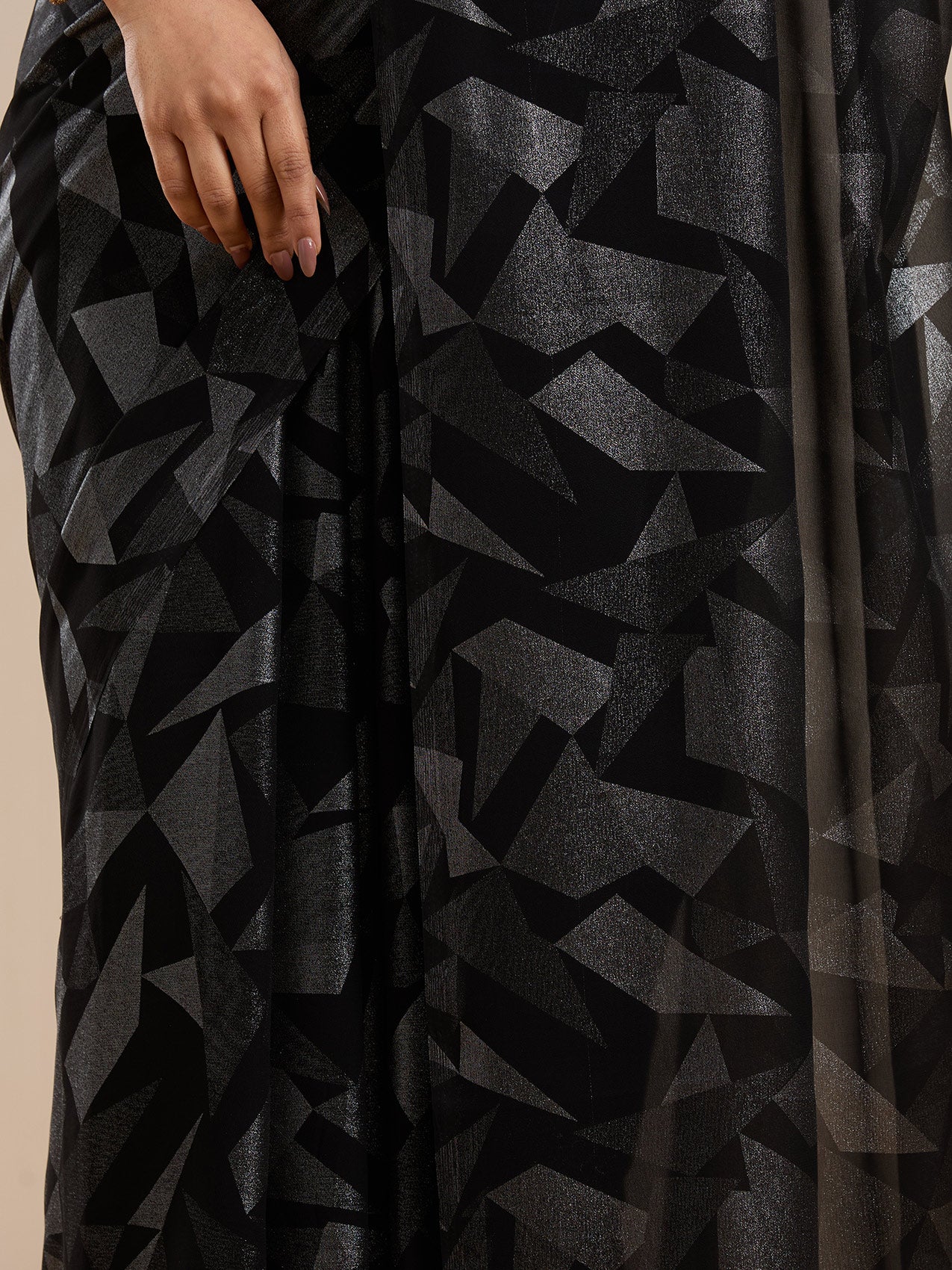 Vervee Couture Black Printed Poly Georgette Saree with Semi Stitched Blouse | EKA