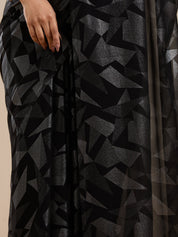 Vervee Couture Black Printed Poly Georgette Saree with Semi Stitched Blouse | EKA