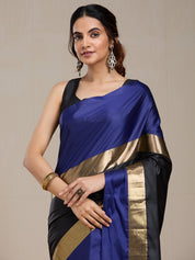Vervee Couture Blue Black Silk Blend Saree with Zari Border | EKA