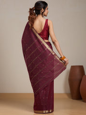 Vervee Couture Maroon Woven Silk Blend Saree with Zari Border | EKA