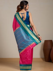 Vervee Couture Pink Teal Woven Silk Blend Saree | EKA