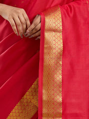 Vervee Couture Red Silk Blend Saree with Zari Border | EKA
