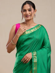 Vervee Couture Green Silk Blend Saree with Zari Border and Semi Stitched Blouse | EKA