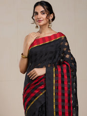 Vervee Couture Black Red Checked Silk Blend Saree | EKA