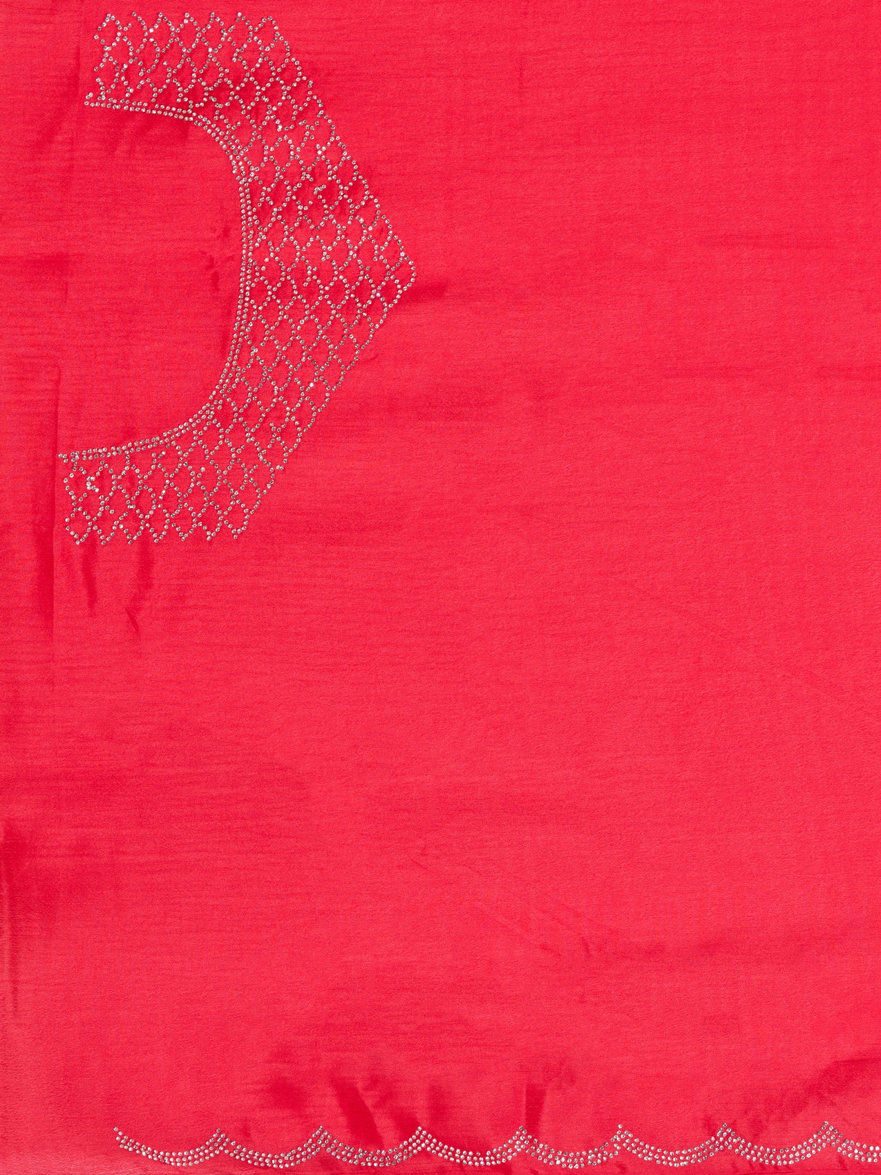 Vervee Couture Red Solid Poly Georgette Saree with Scalloped Border | EKA