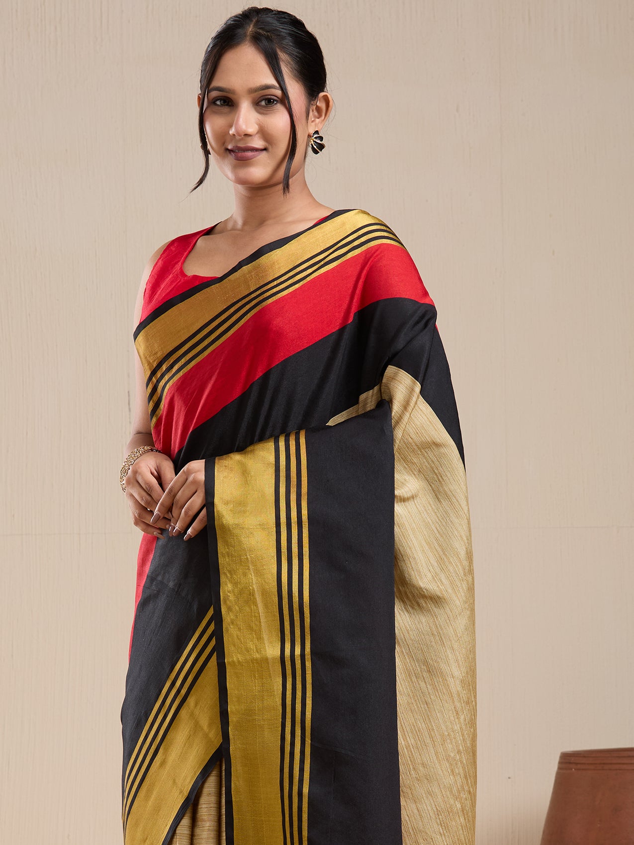 Vervee Couture Black Silk Blend Saree with Zari Border | EKA