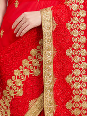 Vervee Couture Red Poly Georgette Saree with Heavy Zari Border | EKA