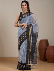 Vervee Couture Grey Black Printed Silk Blend Saree | EKA