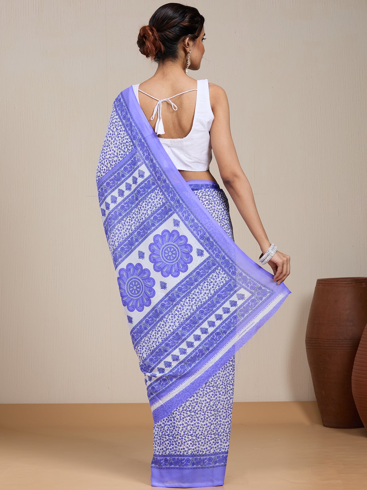 Vervee Couture Lavender White Floral Poly Georgette Saree | EKA