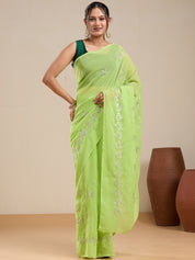 Vervee Couture Light Green Poly Georgette Saree with Sequinned Work | EKA