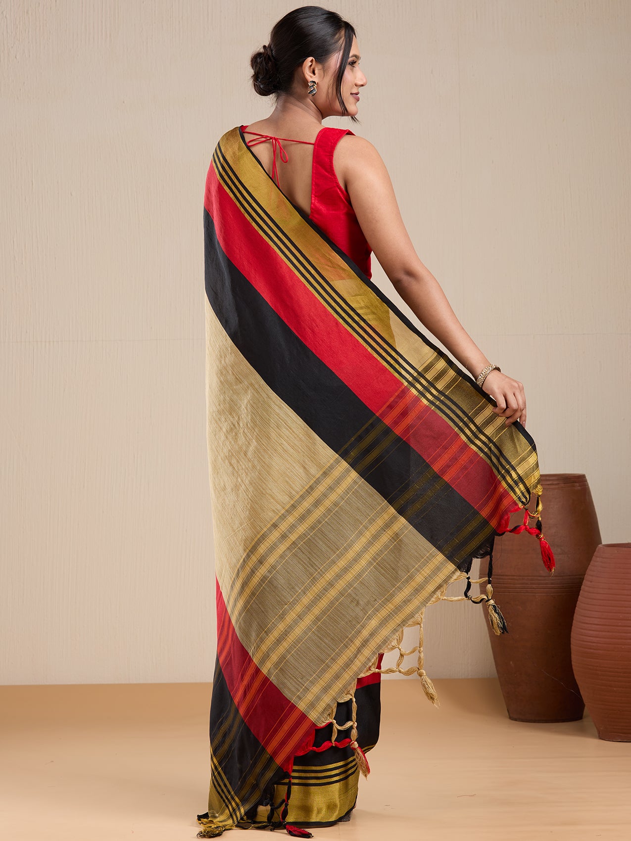 Vervee Couture Black Silk Blend Saree with Zari Border | EKA