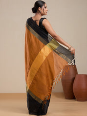Vervee Couture Mustard Silk Blend Saree with Zari Border and Semi Stitched Blouse | EKA