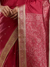 Vervee Couture Red Silk Blend Zari Saree with Semi Stitched Blouse | EKA