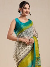 Vervee Couture Cream Silk Blend Saree with Semi Stitched Blouse | EKA