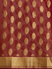 Vervee Couture Orange Woven Silk Blend Saree with Zari Border | EKA