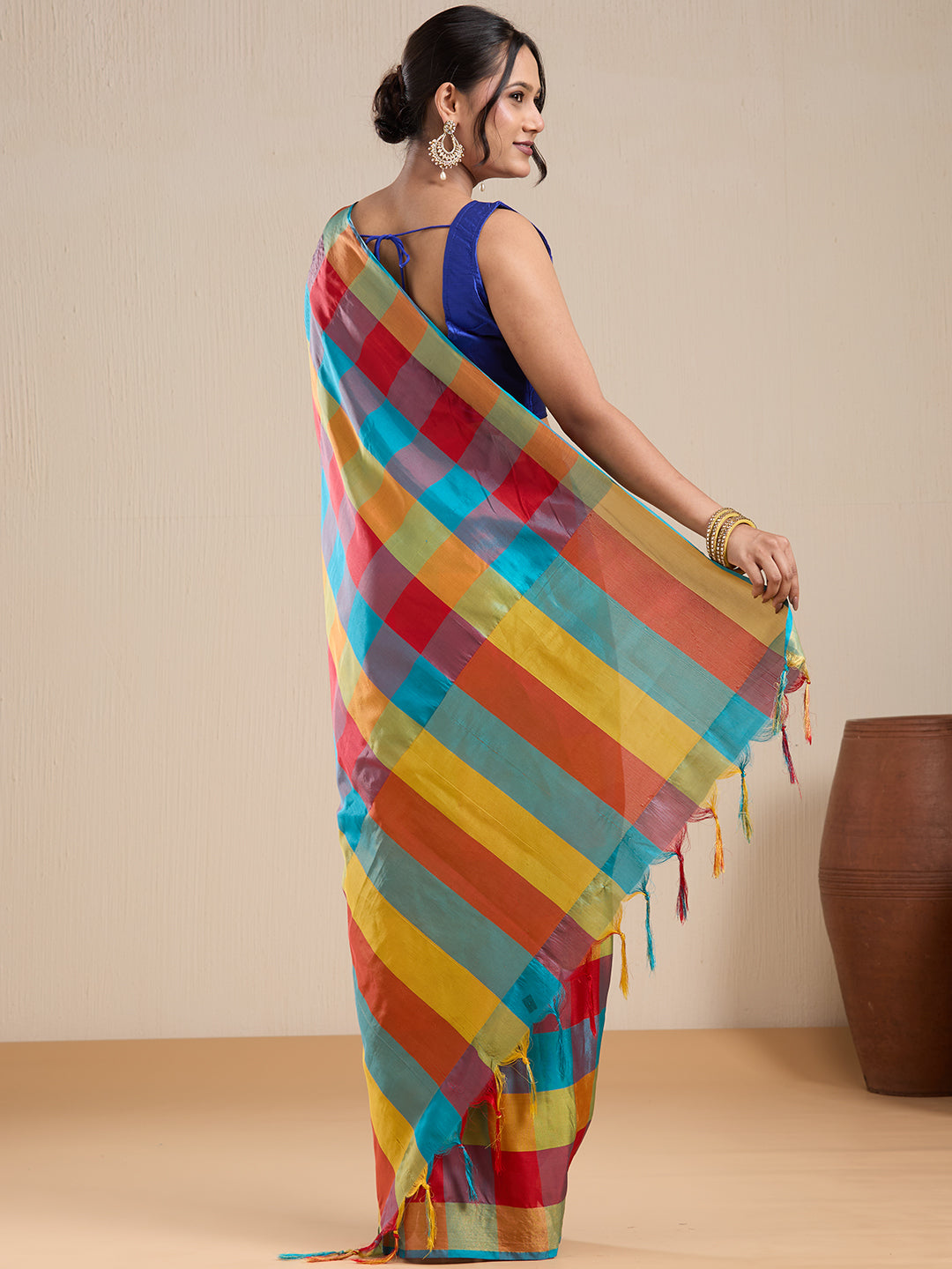 Vervee Couture Multicolour Silk Blend Saree with Semi Stitched Blouse | EKA