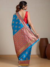 Vervee Couture Blue Woven Silk Blend Saree with Zari Border | EKA