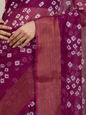 Vervee Couture Magenta White Bandhani Silk Blend Saree | EKA