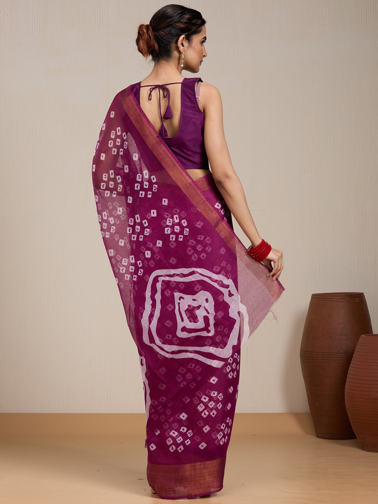 Vervee Couture Magenta White Bandhani Silk Blend Saree | EKA
