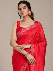 Vervee Couture Red Poly Georgette Embellished Saree | EKA