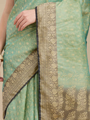 Vervee Couture Green Silk Blend Saree with Zari Border | EKA
