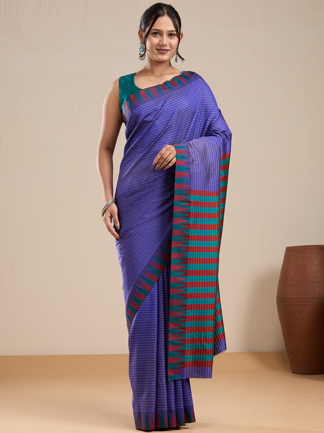 Vervee Couture Purple Silk Blend Saree with Semi Stitched Blouse | EKA