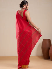 Vervee Couture Red Silk Blend Saree with Zari Border | EKA