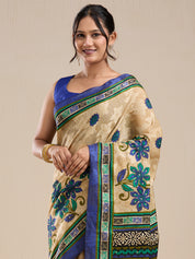 Vervee Couture Beige Silk Blend Saree with Semi Stitched Blouse | EKA