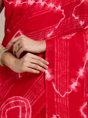 Vervee Couture Red White Shibori Poly Georgette Saree | EKA