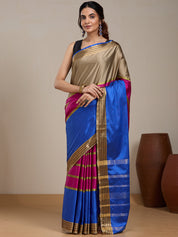 Vervee Couture Blue Pink Silk Blend Saree with Zari Border | EKA