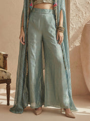 Dusty Blue Embroidered 3 Piece Set in Luxe Crepe