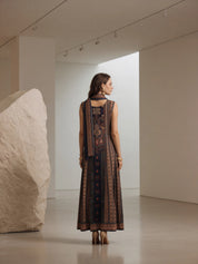 Navy Blue & Maroon Ajrakh Anarkali 3 Piece Set in Crepe