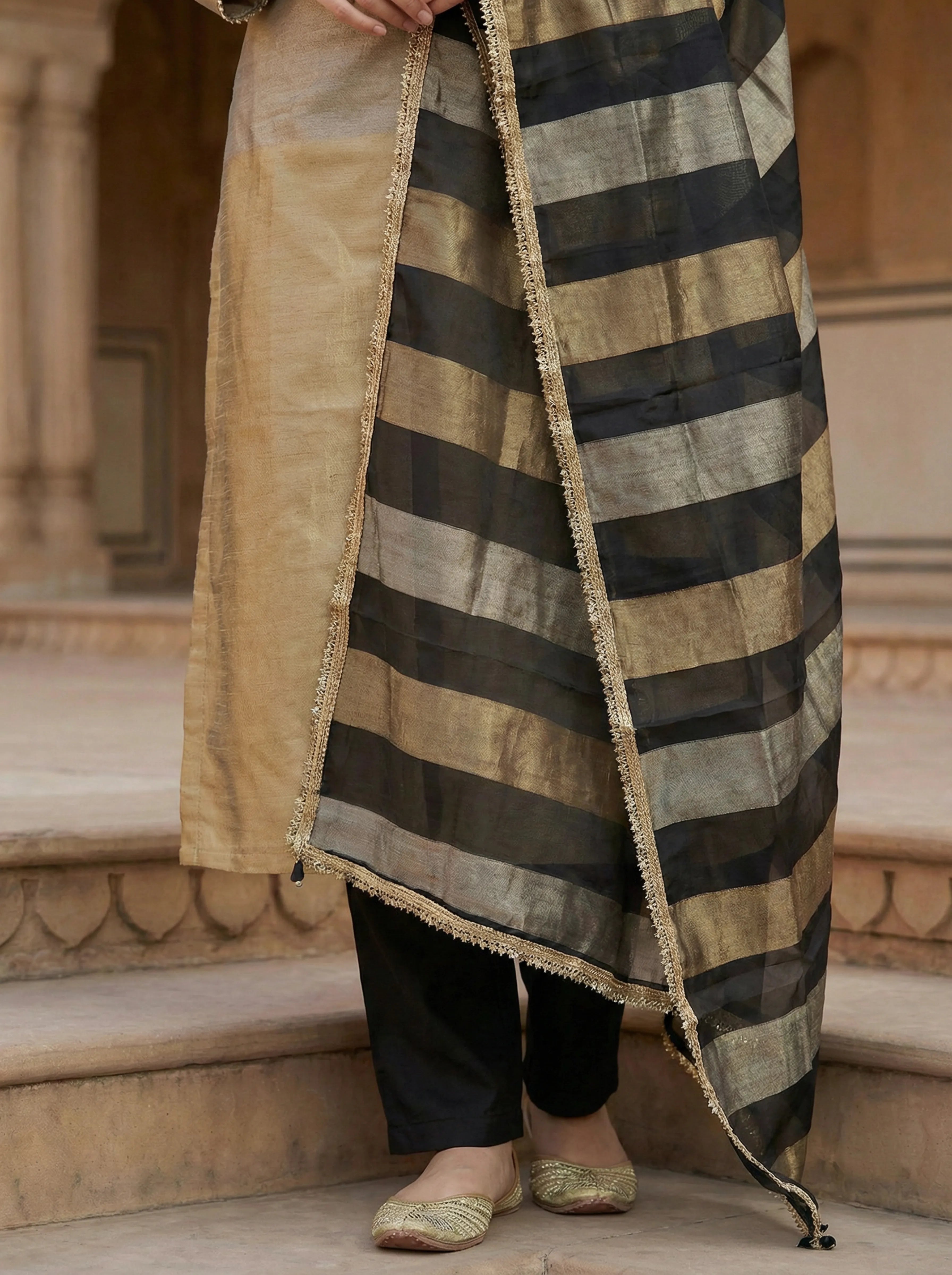 Gold & Black Dual Tone Silk 3 Piece Set