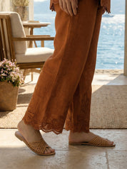 Rust Orange Embroidered Co-ord Set in Rayon Blend