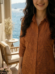 Rust Orange Embroidered Co-ord Set in Rayon Blend